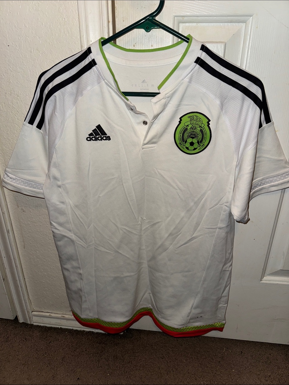 adidas White Black Mexico Soccer Jersey with Neon Green Accents